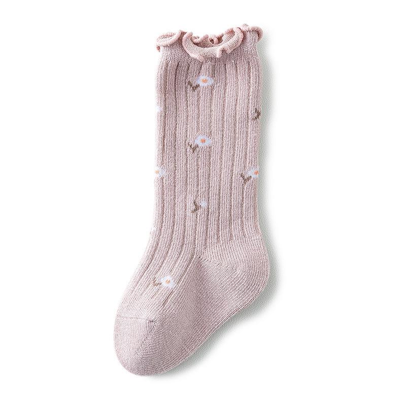 

Spring/Autumn Floral Baby Mid-Calf Cotton Socks - Thin, Ruffled Cuff, Non-Constrictive M (Foot Length 11-13cm) 1-3 Years розовый