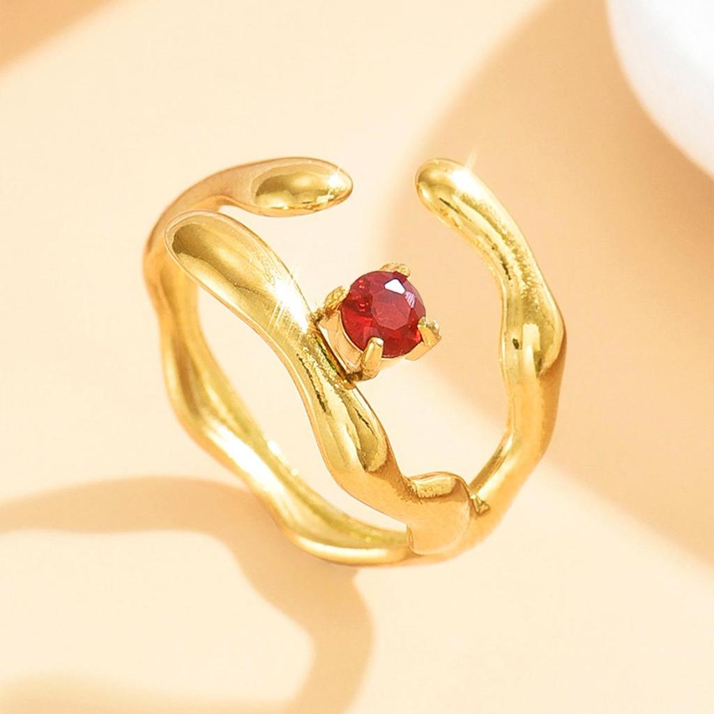 Retro Baroque Stainless Steel Adjustable Ring with Irregular Split Design for Women
