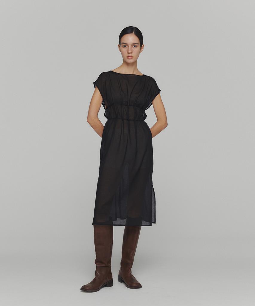 Amomento Sheer Drawstring Dress_Black
