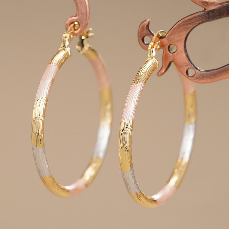 Tri Color Enamel Wave Textured Thin Round Hoop Huggie Earrings Daily Elegant Women Jewelry