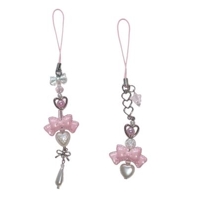 Porte-clés en perles fait main, pendentif de sac en forme de nœud papillon, joli porte-clés pour téléphone, cadeau simple et esthétique pour femmes et filles