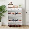 Shoe Cabinet with 2 Flip Drawers, Farmhouse Shoes Storage Cabinet with 2 Drawers and Anti-Tipping Device, Freestanding Shoe Organizer Ideal for