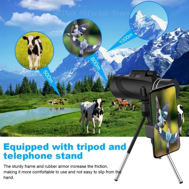 80x100 Telescope Long Range Bak4 Prism Monocular With Tripod Phone Clip Hunting Camping Bird Watching