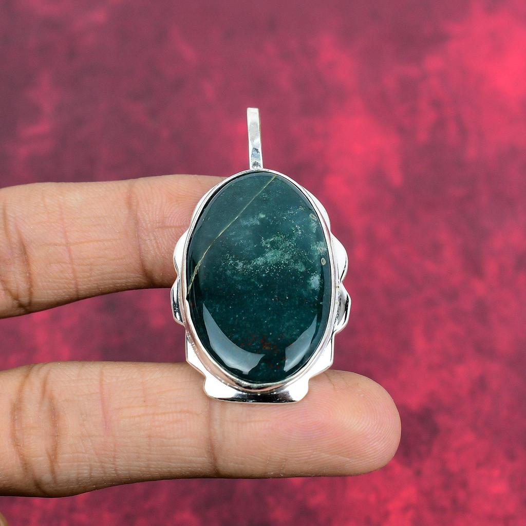 Moss Agate Pendant, Gemstone Jewelry 925 Solid Sterling Silver Pendant, Gift For Women Handmade Pendant