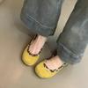 Weiche Sohle Einzelne Schuhe Herbst Neu Runde Spitze Wildleder Farbblock Slip-on Rutschfest Verschleißfest Flache Schuhe