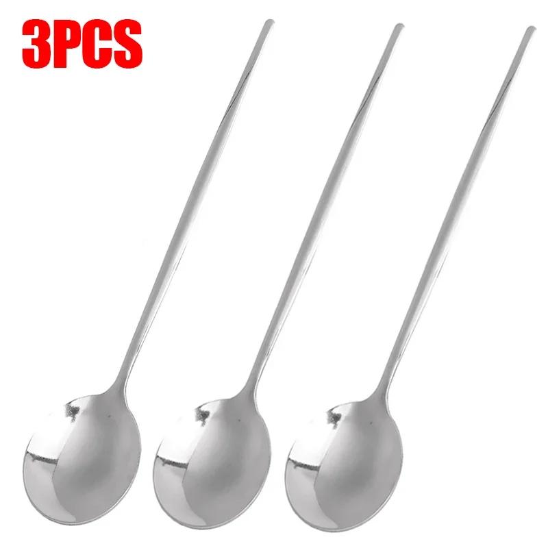 

1/3 шт. ложка из нержавеющей стали с утолщенной длинной ручкой, круглые ложки для супа, мороженого, десерта, кофе, питья, кухонная посуда