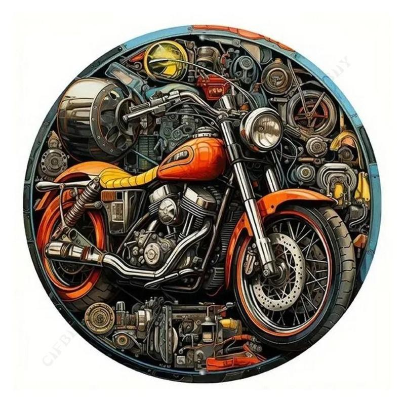 Motorcycle 2D Flat Design Round Sign, 20x20cm Wall Decor