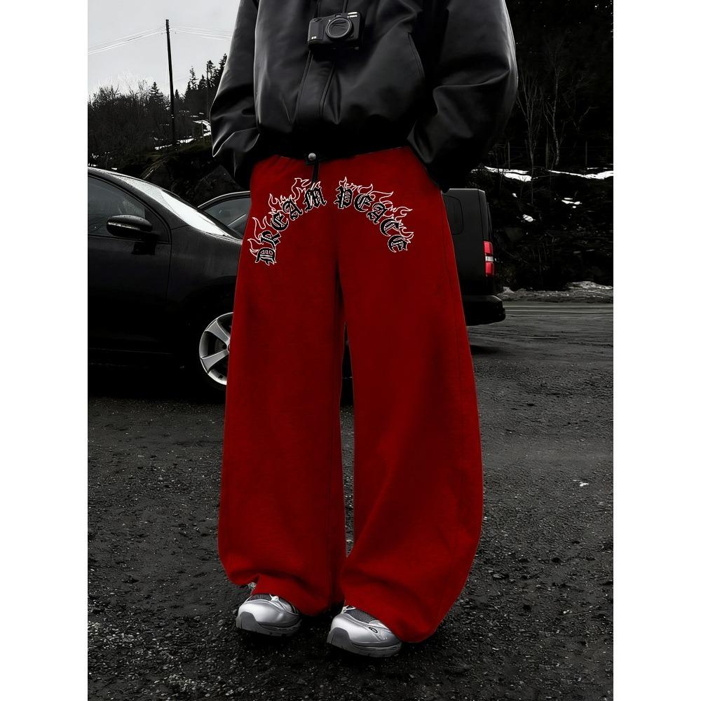 Men s Fashionable Wide Leg Pants Are Made of Polyester Fabric, with a Drawstring Design at the Waist for Loose Casual Wear S