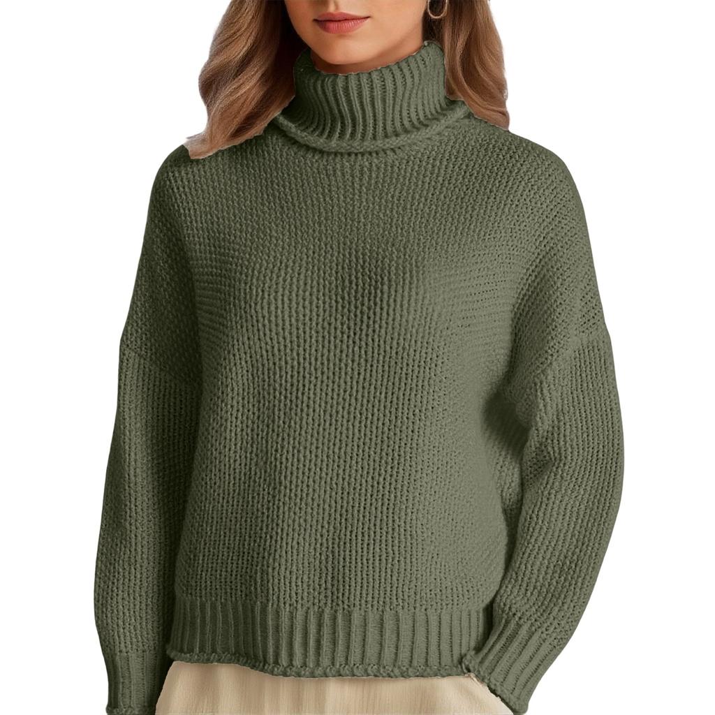 Damen Gestrickter Rollkragen Farbe Warmer Basisschicht Pullover