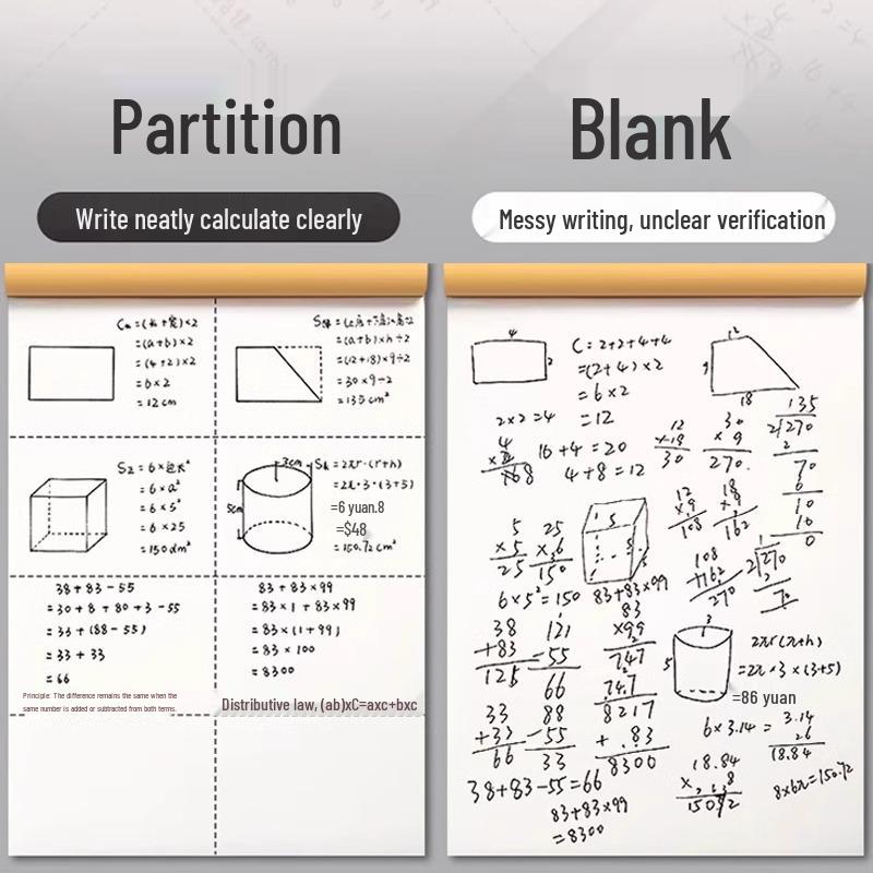 Partitioned Math Scratchpad for Students: Ideal for Elementary, Junior High, and High School Exam Prep and Drafts.