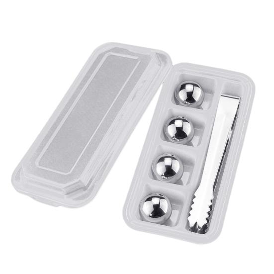 

Круглые камни в форме шара из нержавеющей стали, охладитель для виски и красного вина 4Pcs + Clip