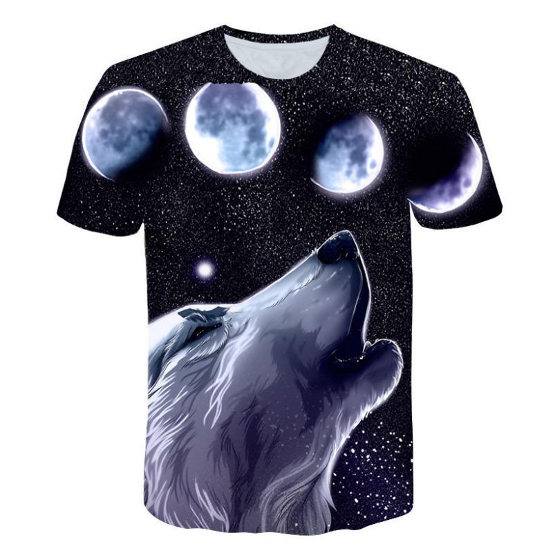 Summer Men's Wolf 3D Digital Printed T-shirt Trendy Round Neck Loose Men's Casual Short Sleeve T-Shirts Men’s