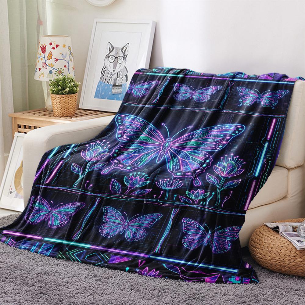 Butterfly Decoration Print Flannel Blanket, High Quality Comfortable for All Seasons, Home Decor, Warmth and Comfort, Perfect for Christmas Gifts19