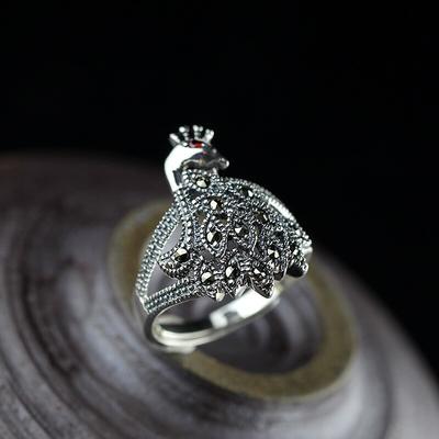 925-Silber-Produkte, neue Damen-Pfau-offene Mode, S925-montierter Marseille-Stein-offener Ring