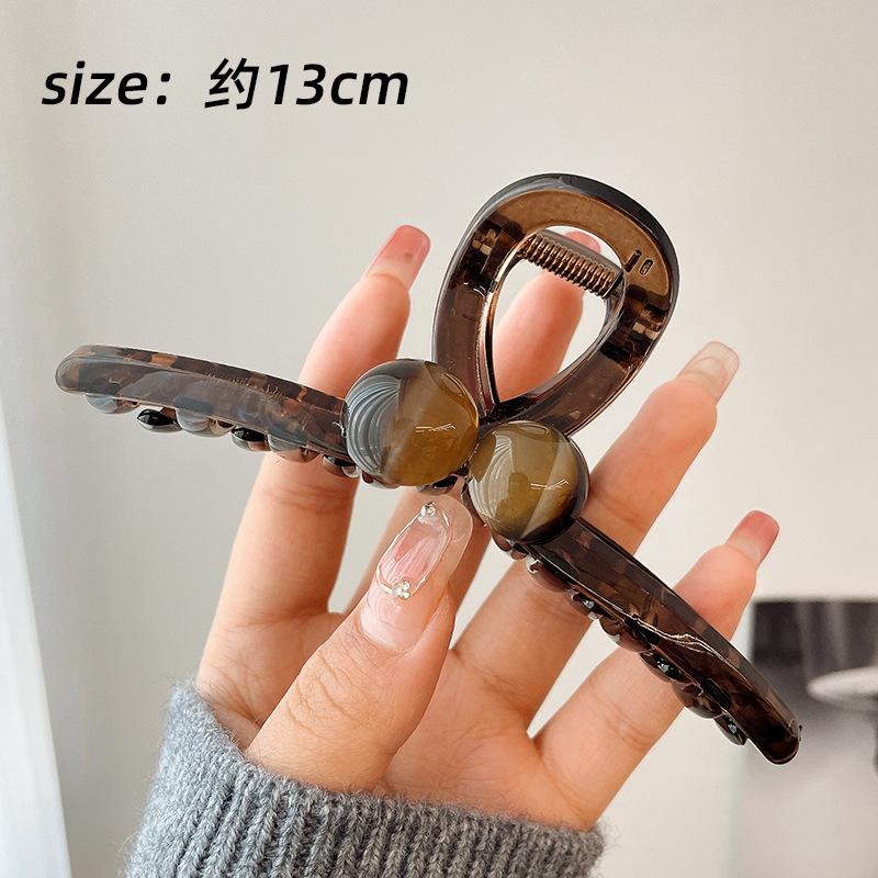 New Simple Tiger Eye Stone Shark Clip for Women Sense Wave Pearl Grab Clip Women s New Back Head Hair Accessories коричневый
