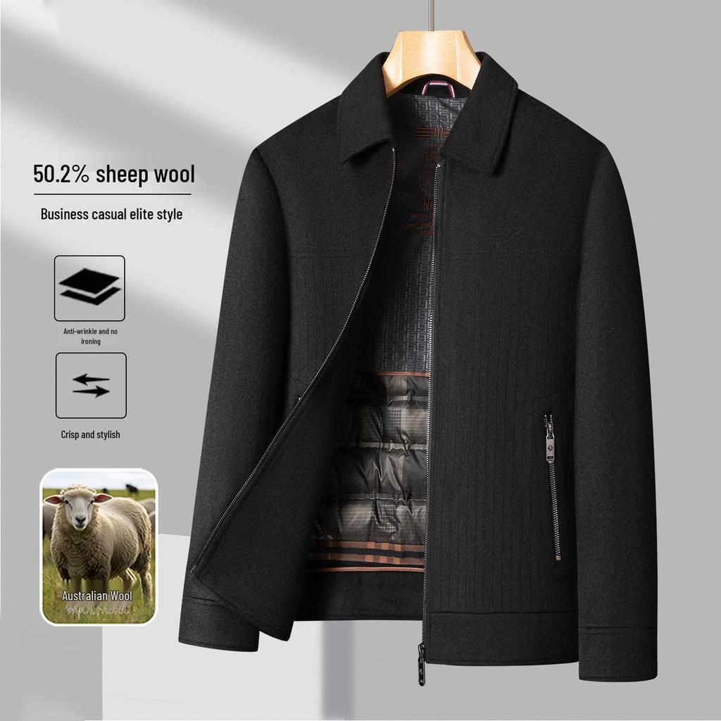 Men's Light Luxury Double-Sided Wool Coat - Short Lapel Autumn/Winter Jacket for Business Casual Wear