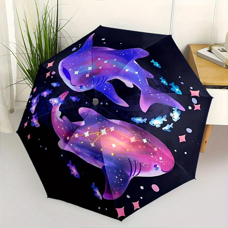 

1pc Two Whale Sharks Automatic Opening and Closing Umbrella - Small Umbrella Suitable for Various Occasions, Portable 3-Fold Small Umbrella for Men an