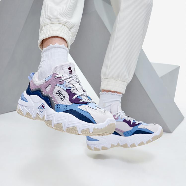 Fila Predator 2 Stoff Synthetikleder Retro Sport Low-Top Lifestyle Schuhe Damensneaker Regen-Nebel-Grau Kaschmir-Blau F12W232140FNA