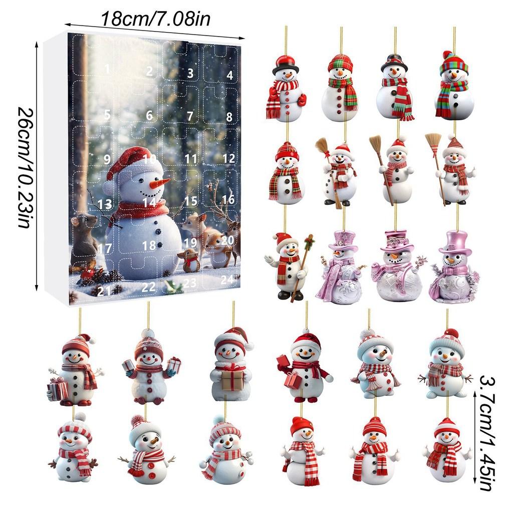 Weihnachts-Countdown-Adventskalender Mit Süßem Schneemann Acryl-Dekorationen Für Feiertagsgeschenke Und Party-Deko