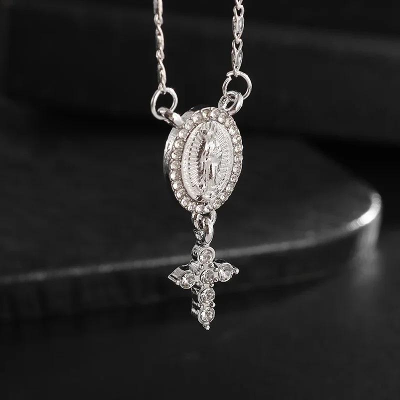 Exquisite Cross Studded Zircon Pendant Necklace for Women Fashion Glamor Wedding Jewelry