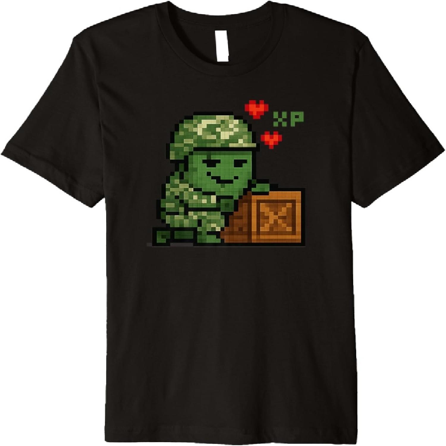 Pickle Camo Gamer Gaming Spawn Camping Waiting Retro Premium T-Shirt S