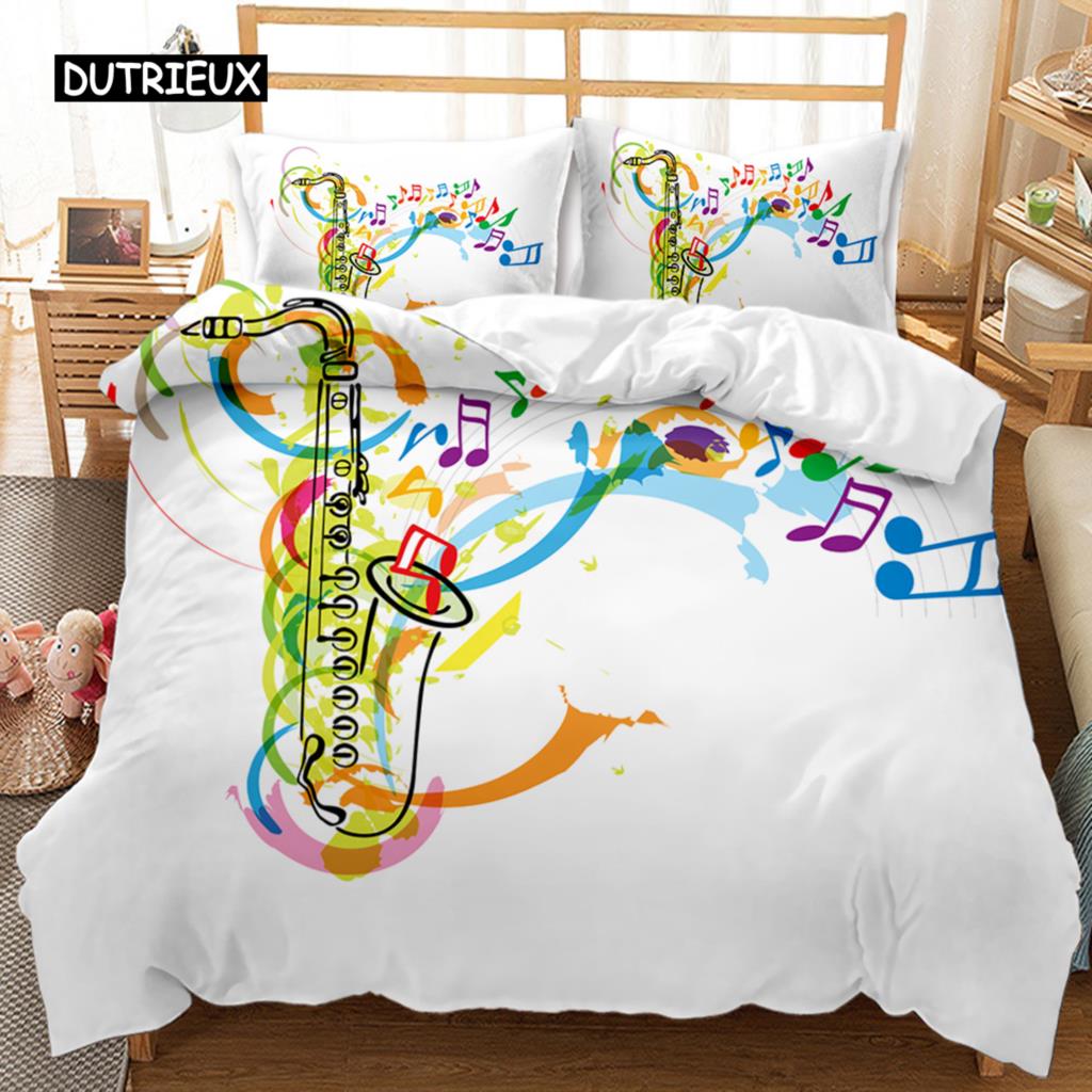 Music Series Comforter Cover Collection Rainbow Music Notes Tie Dye Sleep Bedding Collection Musical Party Double Size Queen Dimension King Size Size