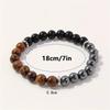 Trojitý ochranný náramek:Tygří oko, Černý obsidián a Hematit 8mm Kulaté Ochranné Krystaly (Náramek z drahokamů na gumičce)