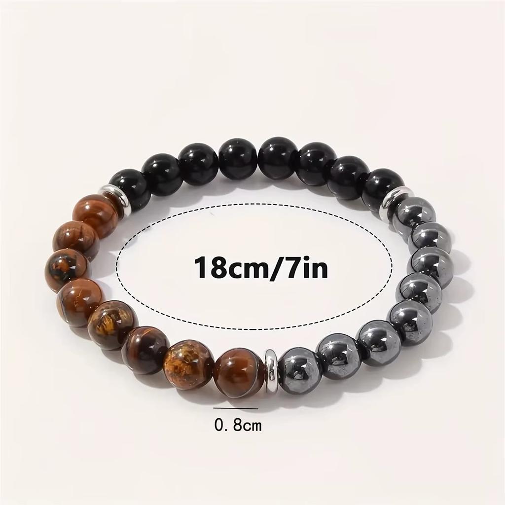 Trojitý ochranný náramek:Tygří oko, Černý obsidián a Hematit 8mm Kulaté Ochranné Krystaly (Náramek z drahokamů na gumičce)