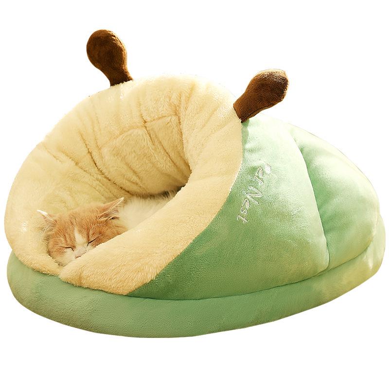 Cozy Winter Slipper-Style Cat & Small Dog Bed - Warm, Thick, Semi-Enclosed Design for Cold-Proof Comfort