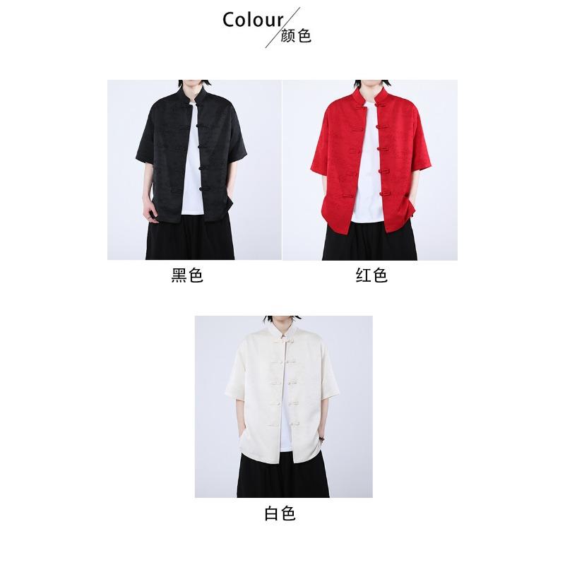Camisa casual de manga corta fina de talla grande con estampado chino para hombre, estilo chino nuevo