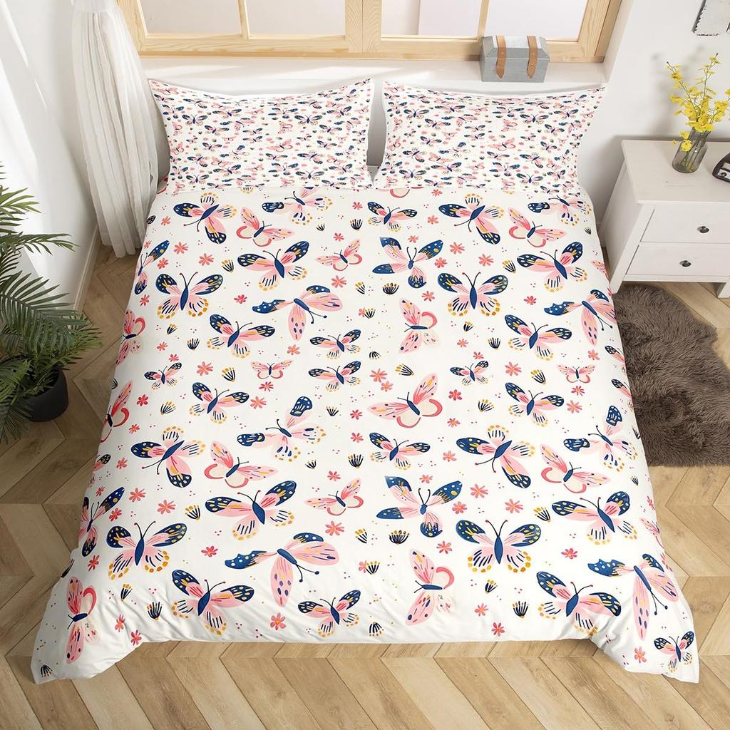 Schmetterling Bettwäsche Set Blau Schmetterlinge Bettwäsche Set Mädchen Fliegender Schmetterling Bettdecke Bezug Tier Steppdeckenbezug mit 2 Kissenbezügen