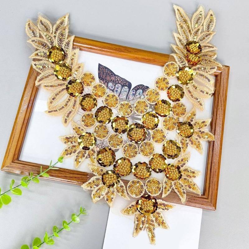 Bestickte Perlen Applikation für Hochzeitskleid Abendkleid Aufnähen Kragen Patches Perlen Pailletten Aufnähen Patches Applikation