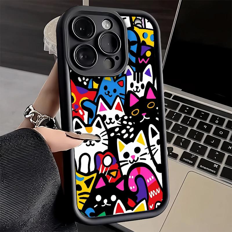 Phone Case for iPhone 17 Air 16E 15 16 Pro Max Cartoon Cute Cats Theme Cover 14 Plus 13 12 Mini Soft Shell Silicone Fundas