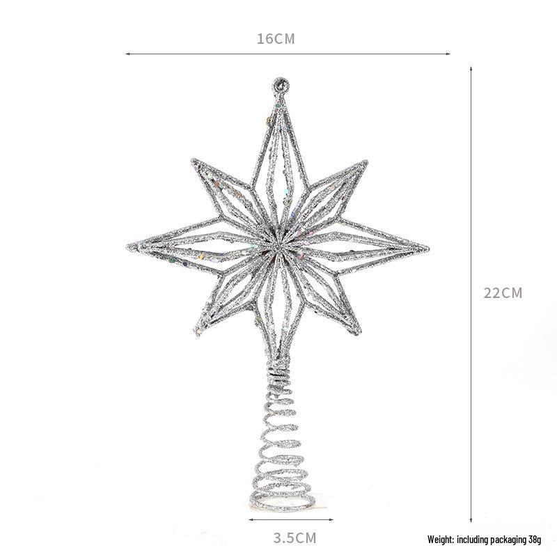 Goldglitzer 3D Stern Christbaumspitze Ornament - Hohl Achteckig Feder Dekoration