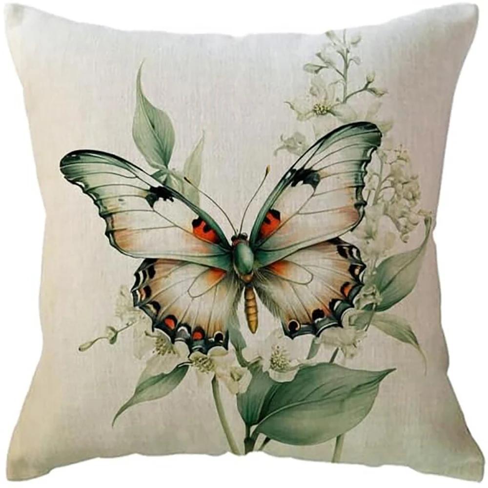 Tonnika Chen Unisex Green/White/Light Butterfly Flower Fresh Style Pillowcase Bedroom Sofa Decorative Cushion Cover With Zipper