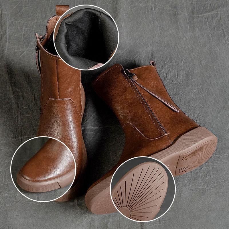 New Women's Shoes Retro Mid-calf Boots Slimming Casual Boots Flat Boots