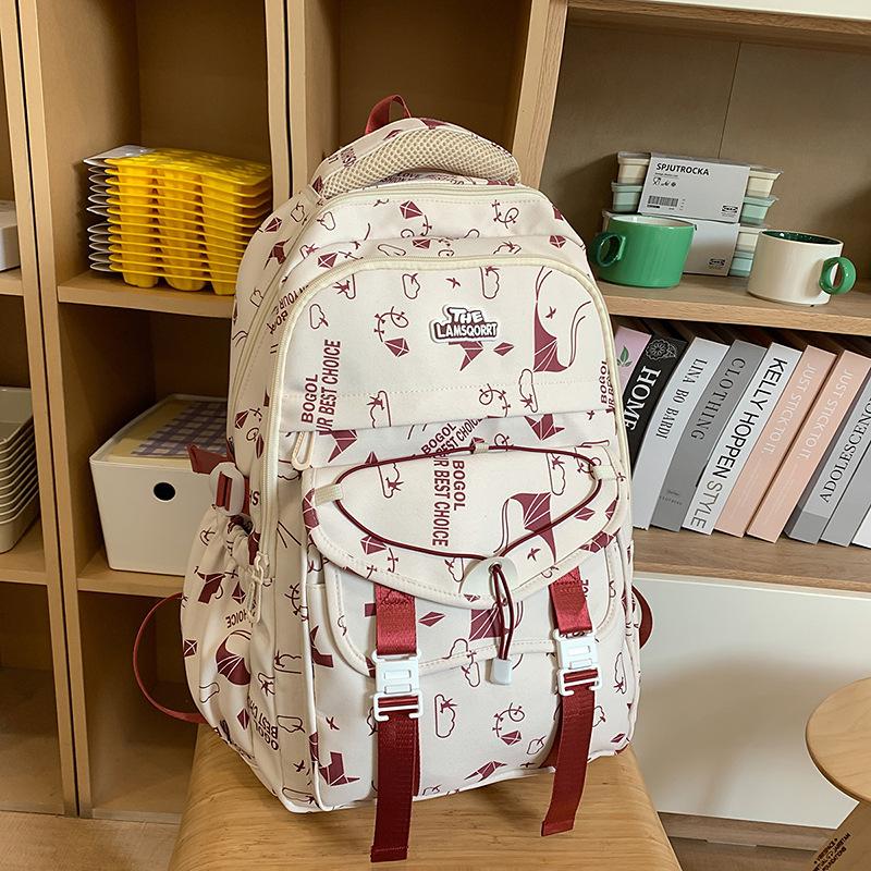 

New high-value Korean version large-capacity women s ins versatile printed schoolbag female junior high school student backpack красный