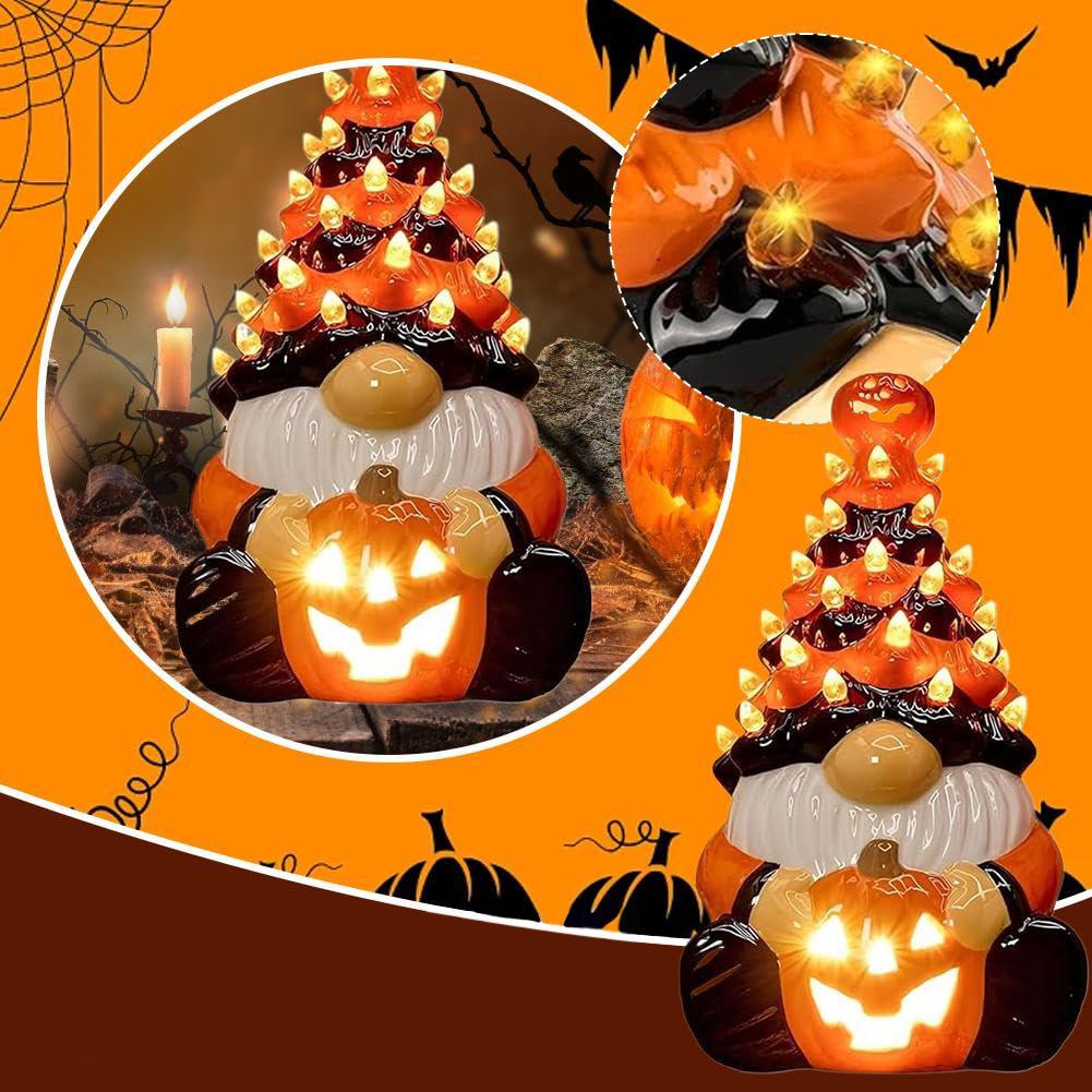 LED Glowing Halloween Gnome Statue Multi-Purpose Vintage Halloween Figurines Gnome Pumpkin Lantern Ornaments for Home Decor