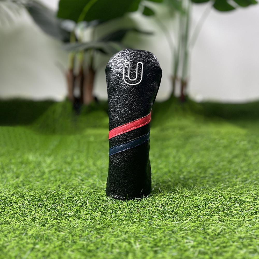 

PU Leather Golf Head Cover Double Line Wood Headcover Golf Club Protector Fairway Driver Black Hybrid