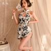 New Sexy Lingerie High-end Split-ended Sleeveless Printed Cheongsam Tight Uniform Temptation Suit