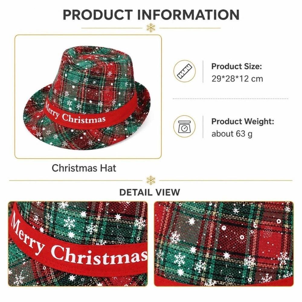 Plaid Christmas Fedora Hat Printed Dress Up Narrow Brim Top Hat Costume Accessories Snowflake Panama Cowboy Hats Men Women