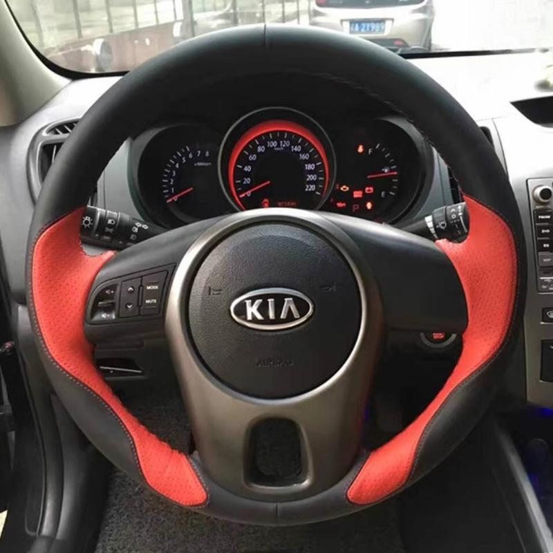 

Для Kia Forte 2009-2014 Soul Rio Оригинальная Черно-Красная Кожаная Нескользящая Накладка на Руль Автомобиля с Ручной Вышивкой 1