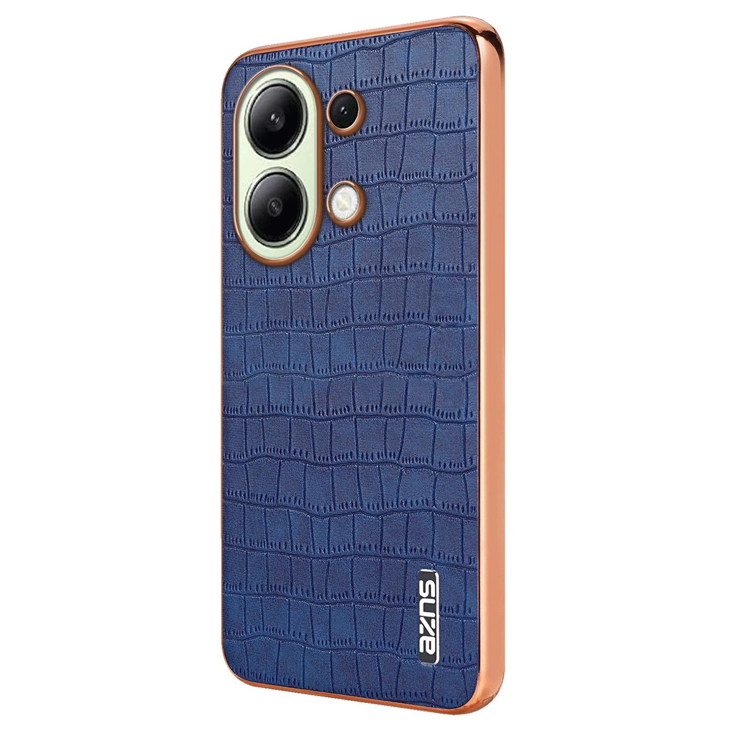 

For Xiaomi Redmi Note 13 4G Case Electroplating Crocodile Texture PU+TPU Back Phone Cover Blue
