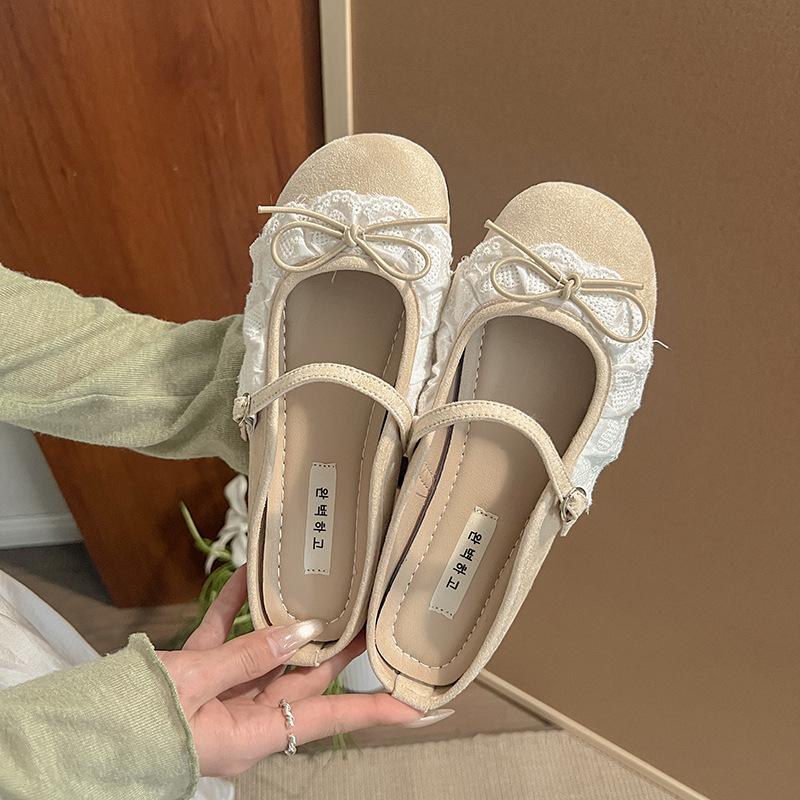 Vintage Lace Mary Jane Shoes Women's 2025 New Summer Soft-soled Temperament Shallow Mouth Half Drag with Skirt
