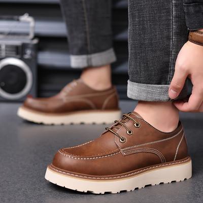 Pánské britské retro ležérní boty Pánské silná podrážka zvýšené módní pracovní boty Pánské šněrovací pohodlné venkovní ploché boty Oxfords