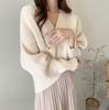 Women's Korean Style Cross V-Neck Sweater - Plain Color, Loose Design, Long Sleeve Knitwear for Autumn/Winter 2026.
