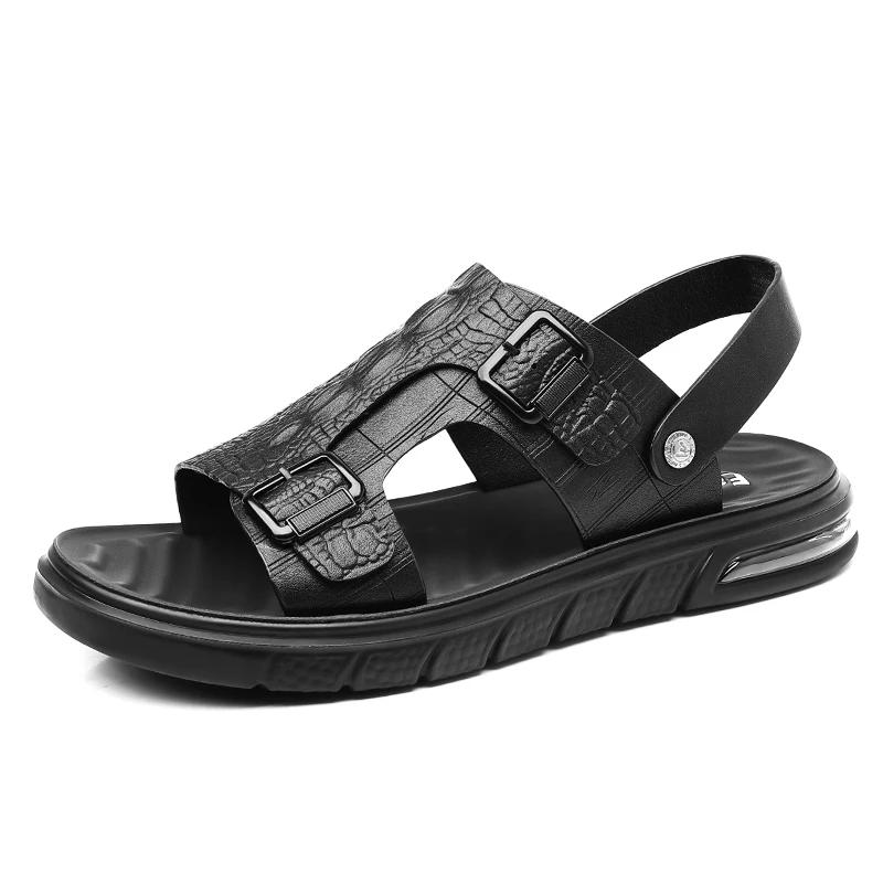 Fashion Summer Open Toe Business Sandals Soft Soled Beach Slippers British Style  Dual-purpose Slippers Sandals Comfortable Casual Shoes