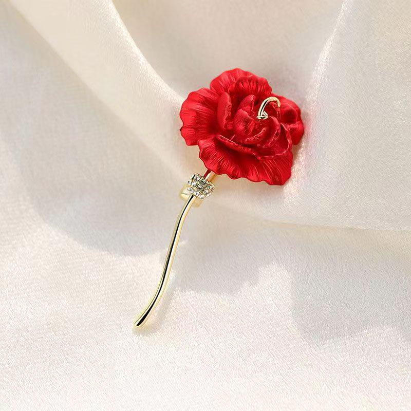 Luxury Festive Red Rose Sweater Brooch: Elegant Pin for Suits, Evening Dresses, and Corsages