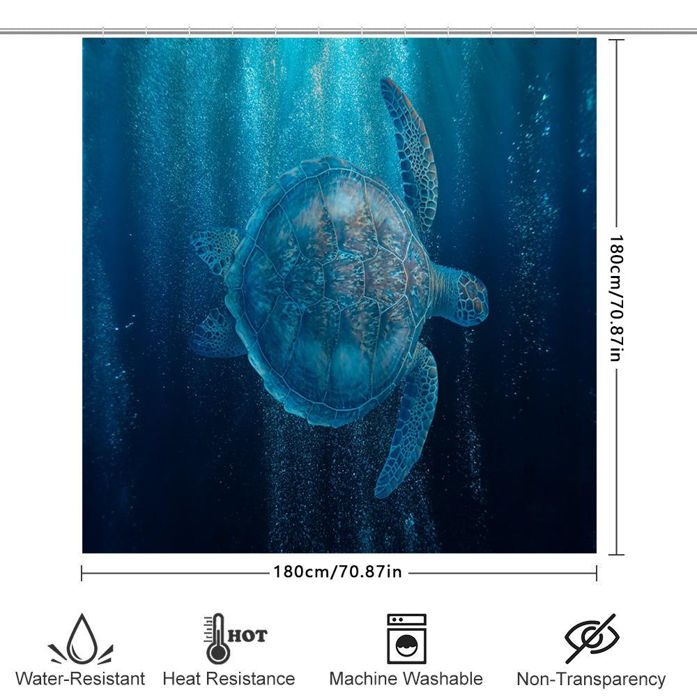 Blue Sea Turtle Printed Shower Curtain Waterproof Home Decoration For Bathroom Adult Size Large 240 X 180Cm (95X71)White Tiles