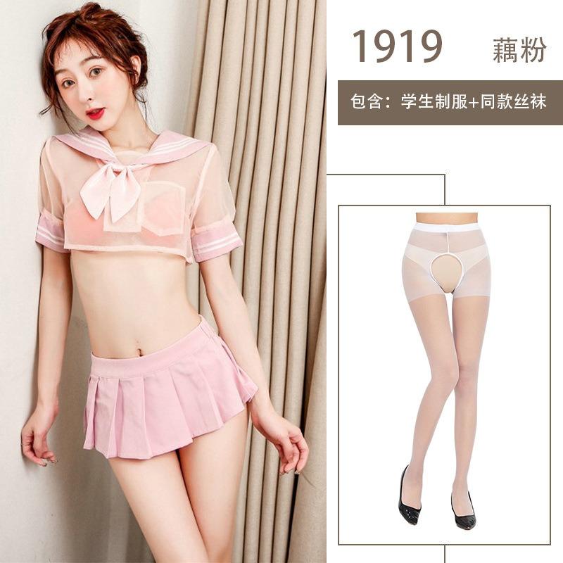 Sex Lingerie Sexy Bow Mesh Perspective College Suit Passion Pure Lust Sweet Uniform Seduction Sailor Suit